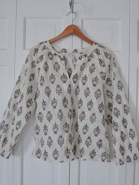 J. Crew Tops - J.Crew India Block Print Floral Popover Blouse Size M
